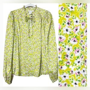 Cupcakes & Cashmere Lime Green Floral Long Sleeve Blouse
